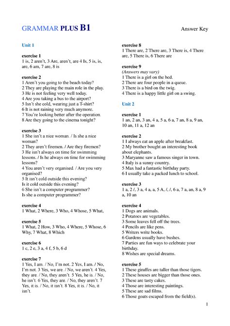 GRAMMAR PLUS B1 Answer Key - Litterula