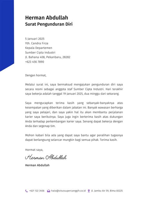 Gratis Contoh Surat Pengunduran Diri Profesional - balustradellc