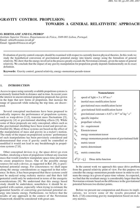 Gravity Control Propulsion: Towards a General Relativistic Approach - balustradellc