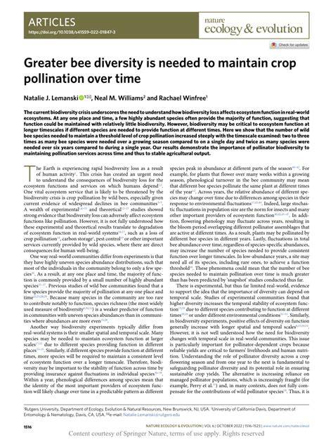 Greater bee diversity is needed to maintain crop pollination ... - Nature - raincitystudios.com