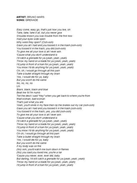 Grenade Lyrics by Bruno Mars - Lyrics On Demand - wintechmobiles.com