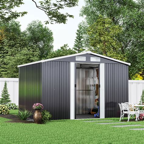 Grey Living and Home 6x8 FT Large Metal Apex Roof Garden Tool Storage ... - raincitystudios.com