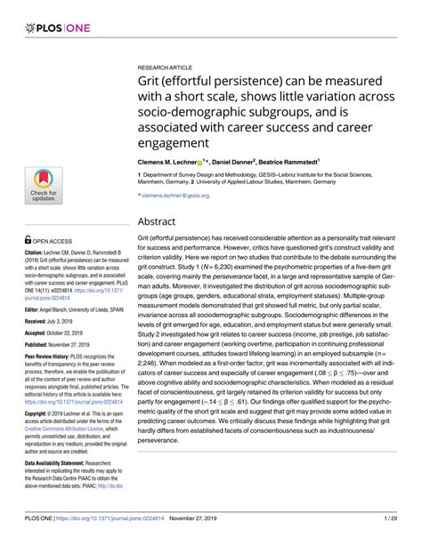 Grit (effortful persistence) can be measured with a short scale, shows ... - balustradellc