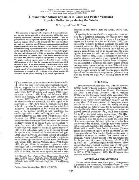 Groundwater nitrate dynamics in grass and poplar vegetated riparian ... - raincitystudios.com