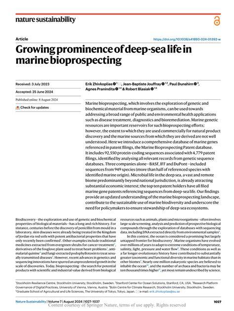 Growing prominence of deep-sea life in marine bioprospecting - raincitystudios.com