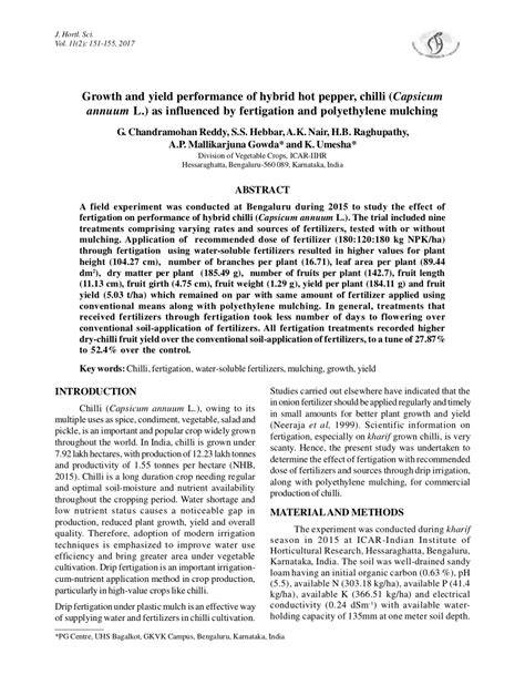 Growth and yield performance of hybrid hot pepper, chilli (Capsicum ... - raincitystudios.com
