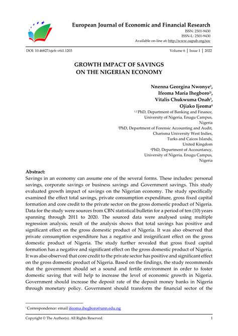 GROWTH IMPACT OF SAVINGS ON THE NIGERIAN ECONOMY