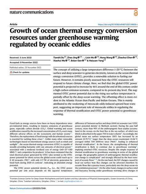 Growth of ocean thermal energy conversion resources under ... - Nature - raincitystudios.com