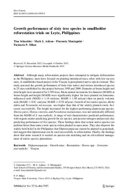 Growth performance of sixty tree species in smallholder reforestation ... - raincitystudios.com