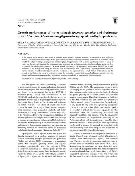 Growth performance of water spinach Ipomoea … - raincitystudios.com