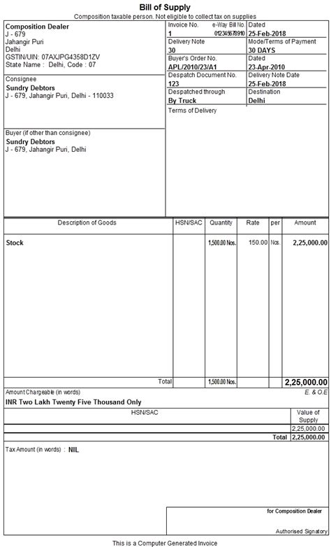 GST Composition Scheme Bill / Invoice Format