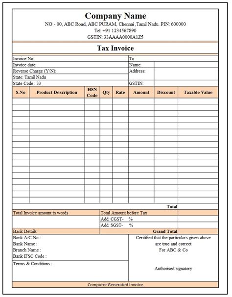 GST Tax Invoice Format in Excel, Word, PDF and PDF Invoice format