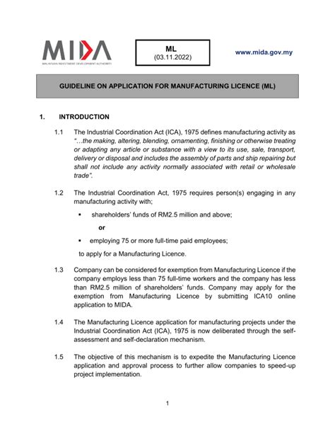 GUIDELINE ON APPLICATION FOR MANUFACTURING LICENCE - balustradellc