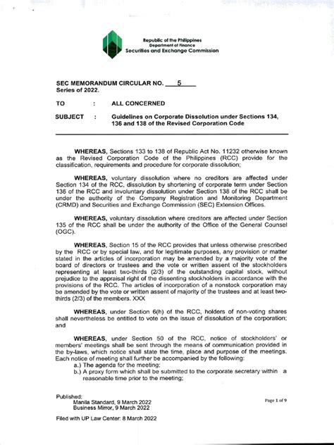 Guidelines on Corporate Dissolution under Sections 134, 136 - balustradellc