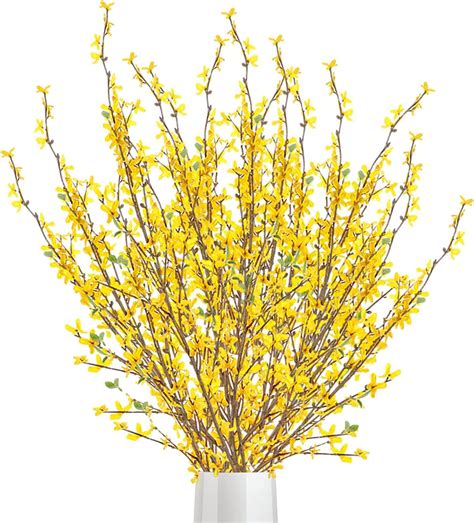 GWOKWAI 4Pcs Artificial Forsythia Blossom, Fake Silk Forsythia …