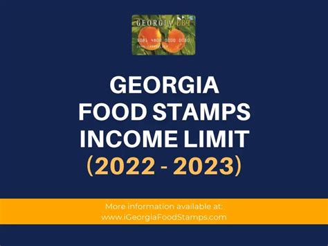 Ga food stamps income limit 2023. Georgia Food Stamps Income Limit for 2023. To qualify for food stamps in Georgia, your gross monthly income must not be more than 130% of the Federal Poverty Level (FPL). For the fiscal year 2023, here are the gross and net income limits for Georgia Food Stamps eligibility. This income limit chart is effective from October 1, 2022 to September ... 