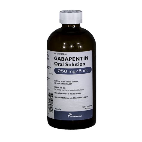 Gabapentin oral solution stability at room temperature. The 2 mg per mL oral concentrate is supplied as a clear colorless solution. NDC 0054-3532-44: Bottle of 30 mL with calibrated syringe (graduations 0.05 mL on the syringe). PROTECT FROM LIGHT. Store at cold temperature. Refrigerate at 2° to 8°C (36° to 46°F) Dispense only in the bottle and only with the calibrated oral syringe provided. 