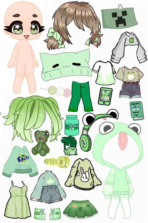 Gacha life green Paper dolls clothing, Paper dolls, Paper doll
