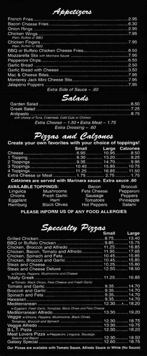 Galaxy Pizza House menu in Fairhaven, Massachusetts, USA