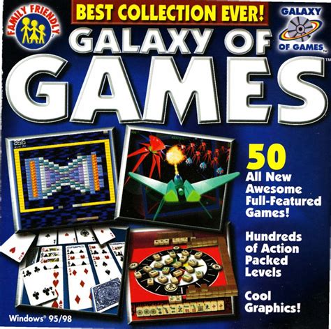 Galaxy of games. Galaxy of Games is a CD-ROM that contains 25 classic and casual games, such as Mahjongg, Solitaire, and Word Connect. It was published by RomTech, Inc. in 1998 and is compatible with Windows. 