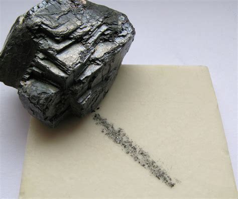 The color of the streak left behind can be very informative, and sometimes surprising. For example, the common mineral hematite, which is usually some shade of grey, leaves a red to reddish brown streak. However, the streak of most minerals is similar in color to that of the mineral in hand-sample (see the example of galena pictured below). . 
