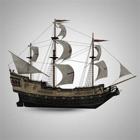 Galleon Pirate Sail Ship Black Pearl 3D Model