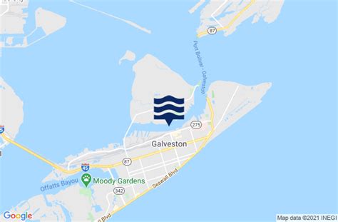 0.32 ft. Wednesday, May 1, 2024 9:01 PM: The tide is currently falling at Galveston Railroad Bridge with a current estimated height of 1.3 ft. The last tide was High at 5:02 PM and the next tide is a Low of 0.32 ft at 6:21 AM. The tidal range today is approximately 1.35 ft with a minimum tide of 0.2 ft and maximum tide of 1.55 ft.. 