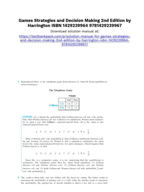 Game Making Solutions Decision Theory Harrington