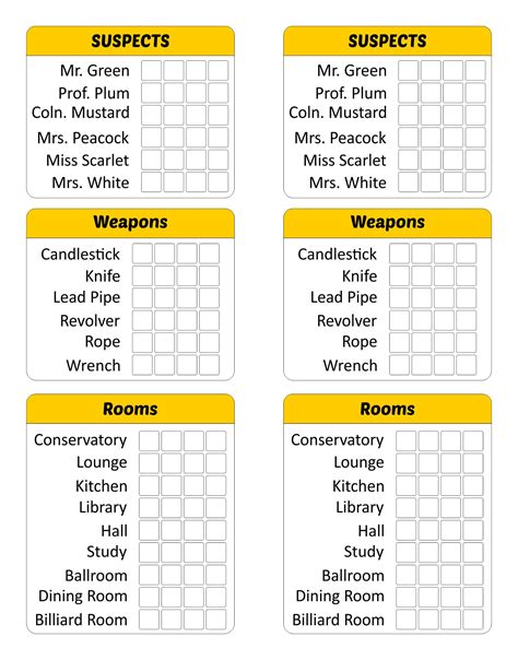 Game Sheets Printables
