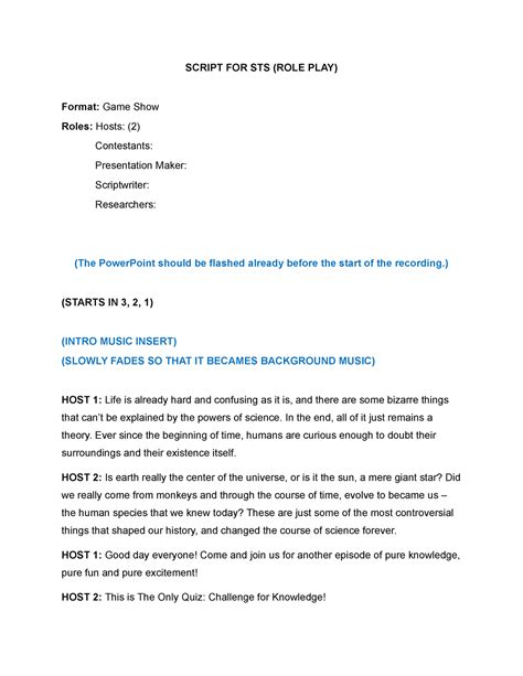 Game show host script