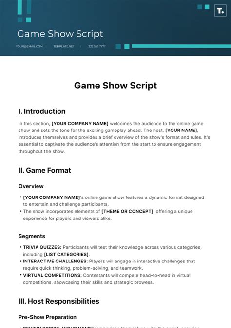 Game show scripts