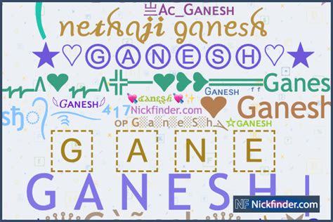 Ganesh nicknames: ꧁༺Ǥaneຮh༻꧂, 彡★♡ⒼⒶⓃⒺⓈⒽ♡★彡, …