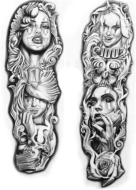 Gangster chicano sleeve tattoos. An interesting offshoot is the tattoos, the subjects referring to the daily life of gangsters. These could be guns, cards, money, and drugs. Such body art began to appear later — in the seventies or eighties. At the same time among the subjects, Chicano appeared as a vivid image of the clown. 