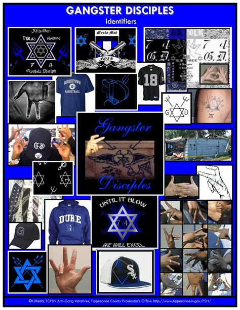 Gangster disciples gang tattoos. A Black California prison gang. Bleeding. To recruit or make more gang members for the Bloods or United Blood Nation sects. Blob. Disrespectful name for Blood gang member. B.O.S. BOS stands for Brothers of the Struggle, a prison-based branch of the Gangster Disciples. Brand. A member of Aryan Brotherhood. 