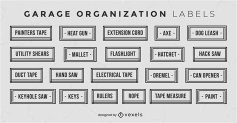 Garage Organization Labels Simple Set Vector Download