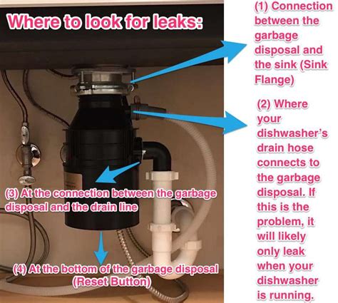 Garbage disposal is leaking at the bottom. If your garbage disposal is leaking from the sink connection, the issue may be the sink flange gasket. If your garbage disposal is leaking from the bottom, it could be through the motor. 