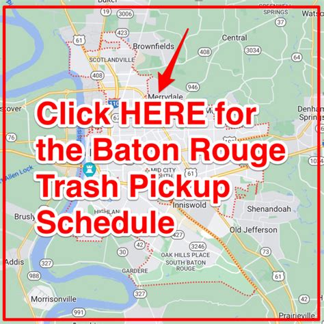 What are the scheduled garbage collection times? Garbage and recycling carts must be placed at the curb by 5 a.m. for pick-up on the scheduled service day. Carts should be removed from the street in a timely manner. For further questions, contact us 225-389-4813.. 