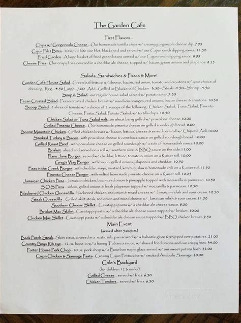 Garden Cafe menu - York SC 29745 - (877) 585-1085