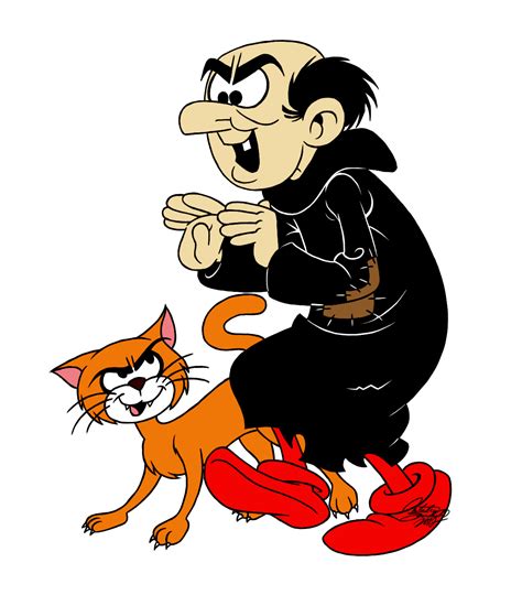 Sep 4, 2017 · Cartoon Cat: Gargamel’s sidekick is an orange and white cat with a little nick in the right ear named Azrael (voiced by Don Messick). Both Gargamel and Azrael appeared in the original Smurfs comic strips by artist Peyo. In the original comic strips Azrael was female but was later changed to a male for the cartoon series and in later comics. 