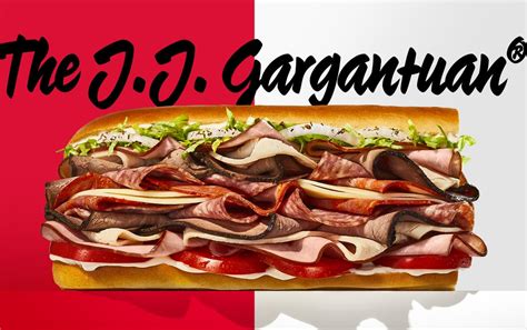Calories and other nutrition information for Sandwiches, The J.J. Gargantuan on 16 inch French Bread from Jimmy John's. ... The J.J. Gargantuan on 16 inch French Bread from Jimmy John's. Toggle navigation Toggle search bar. App Database; Consumer Tools; Business Solutions;. 