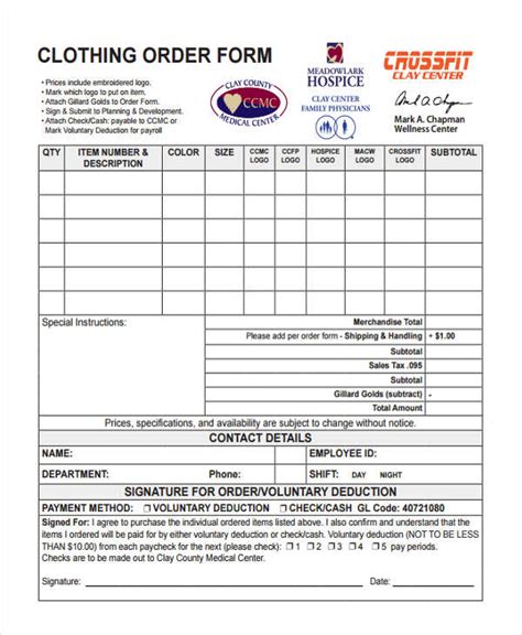 Garment Order Form Template