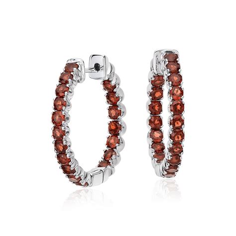 Garnet Dainty Hoop Earrings Sterling Silver Kay