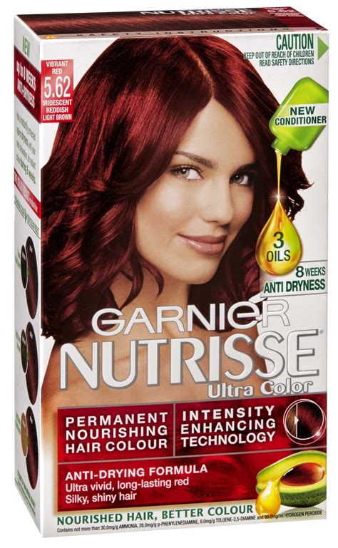 Garnier red hair dye. Get a Free Hair Color Consultation. Call: 1-800-442-7643. CHAT LIVE WITH AN EXPERT MON-FRI UNTIL 9PM ET. Discover conditioning hair color for dark hair without bleach. Get reflective red hair tones with Nutrisse Ultra Color in deepest intense burgundy by Garnier. 