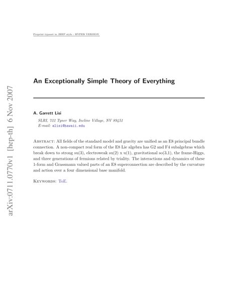 Garrett Lisi An Exceptionally Simple Theory of Everything 2007
