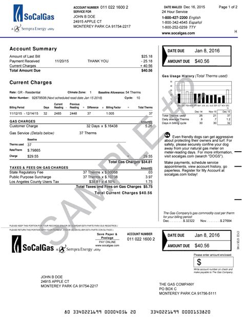 Gas Bill Template - Printable Blank PDF Online