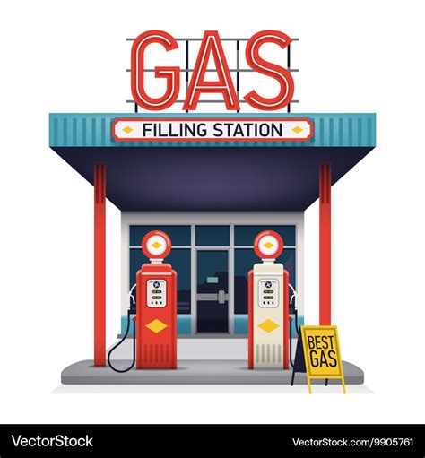 Gas Station Cartoon Drawing