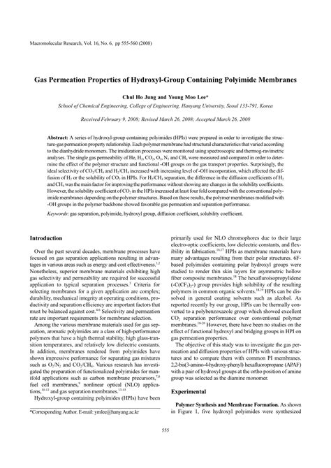 Gas permeation properties of hydroxyl-group containing polyimide ...