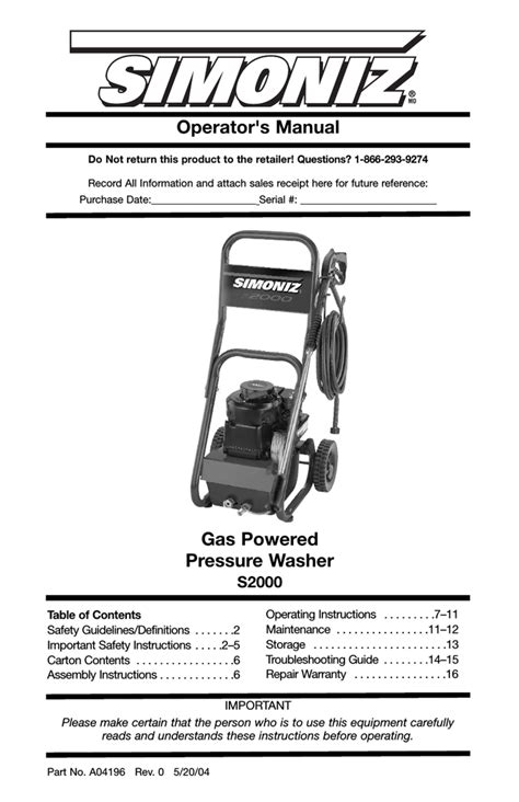 Gas powered simoniz pressure washer s2000 parts manual. - Prune production manual by richard p buchner.