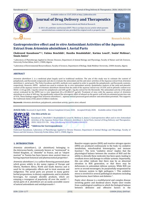 Gastroprotective effect of Artemisia absinthium L.: A