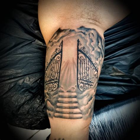 Tattoo Designs. Gates Of Heaven Tattoo. Gate To Heaven Tattoo. Gates of heaven tattoo. Jose Artvision. Outer forearm tattoo. Nov 13, 2019 - Explore Nariah Francis's board "Outer forearm tattoo" on Pinterest. See more ideas about heaven tattoos, sleeve tattoos, tattoo sleeve designs.